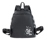 Wednesday Nevermore Loungefly mini backpack EE Exclusive gothic striped design back graphic