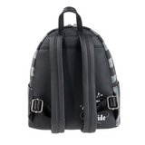 Wednesday Nevermore Loungefly mini backpack EE Exclusive gothic striped design back view