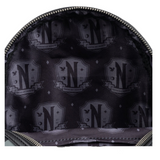 Wednesday Nevermore Loungefly mini backpack EE Exclusive gothic striped design inside liner