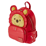 Top view of Loungefly Winnie the Pooh Puffer Jacket Cosplay Mini-Backpack with zipper and handle