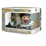 Luffy with Going Merry #111 Funko Pop displayed inside the box, front view