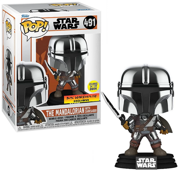 Mandalorian with Dark Saber #491 - Star Wars Funko Pop! [GITD Box Wharehouse Exclusive]