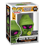 Marvin the Martian #1674 Looney Tunes Halloween Funko Pop GITD shown in and out of the box.