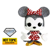 Minnie Mouse #23 Diamond Funko Pop standing out of box, glittery red dress