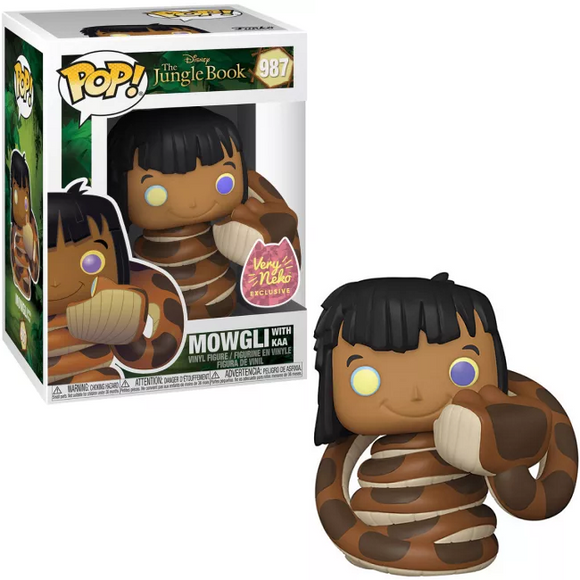 Mowgli with Kaa #987 Funko Pop! Very Neko Exclusive shown in and out of box, with Kaa wrapped around Mowgli