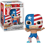 Mr. America #162 WWE Funko Pop shown in and out of the box.