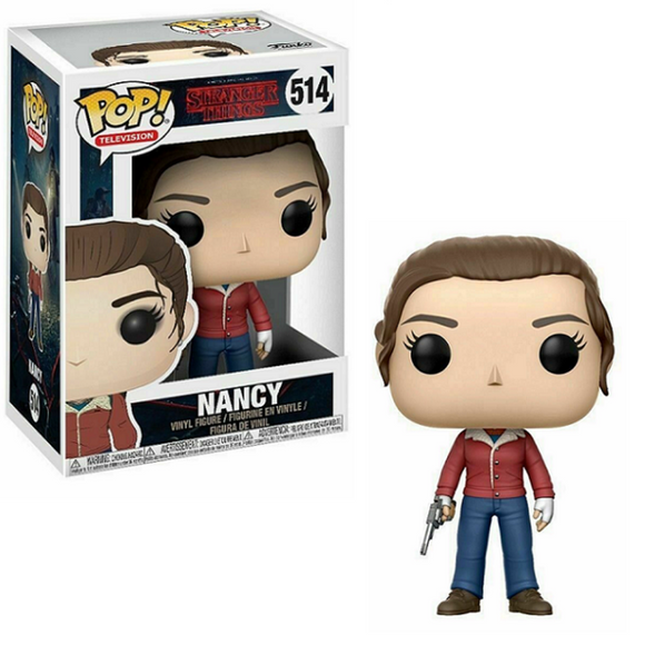 Nancy #514 Stranger Things Funko Pop! TV figure in box and out of box with revolver