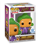 Oompa Loompa #1501 Wonka Funko Pop displayed inside the box, front view