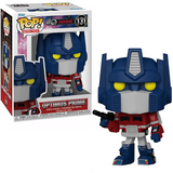 Optimus Prime #131 Transformers G1 40th Funko Pop shown in and out of the box.