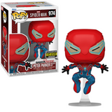 Peter Parker Velocity Suit #974 Marvel Spider-Man Funko Pop EE Exclusive figure in box and out of box on stand