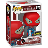 Peter Parker Velocity Suit #974 Marvel Spider-Man Funko Pop EE Exclusive figure in box on stand