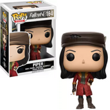 Piper #164 Funko Pop! from Fallout 4 shown in and out of box with red coat and newsboy hat