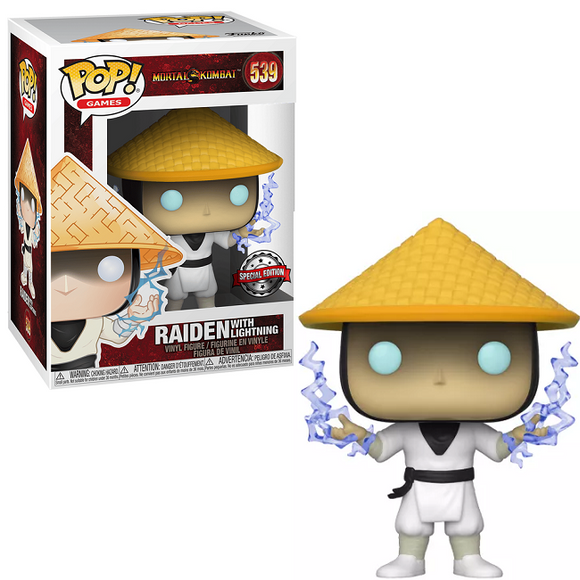 Raiden with Lightning #539 Funko Pop! Special Edition shown in and out of box with electric effects