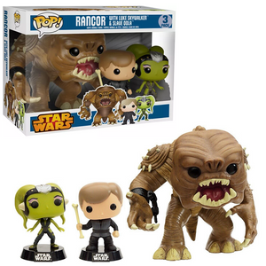 Rancor with Luke Skywalker and Slave Oola Star Wars Deluxe 3 Pack Funko Pop PX Exclusive in box and out of box