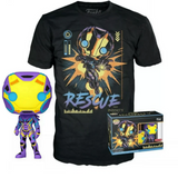 Rescue #480 Marvel Blacklight Funko Pop! in box and out of box with tee