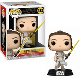 Rey #432 Star Wars Funko Pop with yellow lightsaber in box and out of box