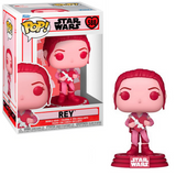 Rey #588 Star Wars Valentines Funko Pop figure in box and out of box holding heart gift