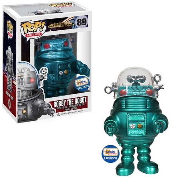 Robby the Robot #89 Funko Pop! Gemini Exclusive shown in turquoise, with both in-box and out-of-box views