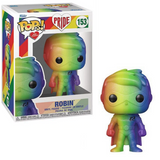 Robin #153 Pride Funko Pop! with rainbow glitter design in box and out of box