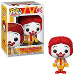 Ronald McDonald #85 McDonalds Funko Pop figure in box and out of box wearing yellow suit with red hair and striped sleeves