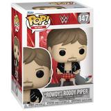 Rowdy Roddy Piper #147 WWE Funko Pop displayed in box, front view