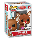 Rudolph #1260 Rudolph the Red-Nosed Reindeer Funko Pop Movies Flocked Amazon Exclusive figure in original box front view