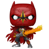 Saint Batman #580 DC Dark Multiverse Funko Pop! out of box with red stitched cowl, armored cape, and fiery sword