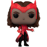 Scarlet Witch #1007 Marvel Funko Pop! out of box wearing a crimson crown and red costume with magical energy effects in both hands