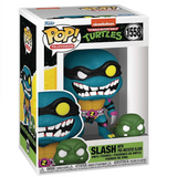 Slash with Pre-mutated Slash #1558 Teenage Mutant Ninja Turtles Funko Pop! TV figure inside display box.