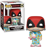 Sleepover Deadpool #1344 Marvel Funko Pop shown in-box and out-of-box, front view