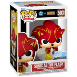 Sonic as The Flash #593 DC x Sonic Funko Pop! shown in original window display box