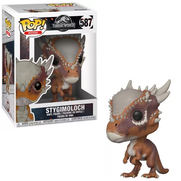Stygimoloch #587 Jurassic World Funko Pop! shown in and out of box with horns and textured details