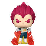 Super Saiyan God Vegeta #1868 Funko Pop! out of box with red hair, Saiyan armor, and fiery aura effect