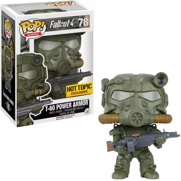 T-60 Power Armor #78 Fallout Funko Pop! in green armor shown in and out of box