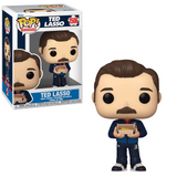 Ted Lasso with Biscuits #1506 Funko Pop TV shown in-box and out-of-box, front view