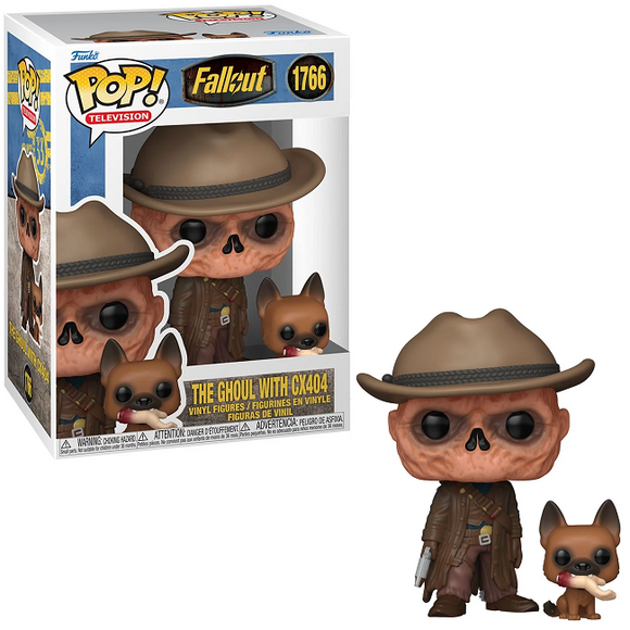 The Ghoul with CX404 #1766 - Fallout TV Show Funko Pop! in box and out of box glam shot