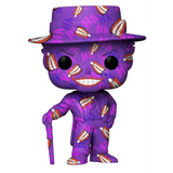 The Joker #64 Artist Series Funko Pop! figure out of box featuring purple HA graphics, chattering teeth, matching hat, wide grin, and cane