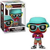 Tourist Deadpool #1345 Marvel Funko Pop shown in-box and out-of-box, front view
