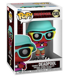Tourist Deadpool #1345 Marvel Funko Pop displayed in box, front view