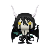 Ulquiorra Shifar #1691 Bleach Funko Pop! out of box with white horns, black wings, yellow eyes, and green energy weapon