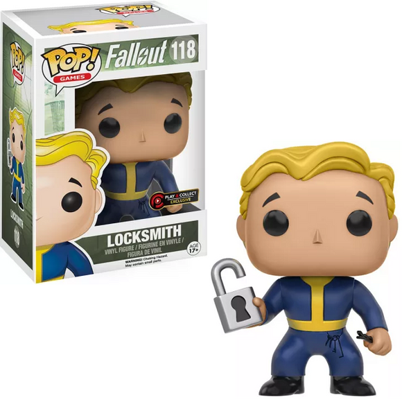 Vault Boy Locksmith #118 Funko Pop! shown in box and out of box from Fallout