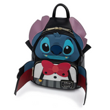 Loungefly Vampire Stitch mini backpack Disney cosplay Halloween design front view with front pocket opened