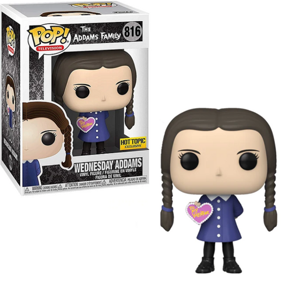 Wednesday Addams #816 Addams Family Funko Pop! figure in box and out of box holding Valentine heart