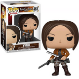 Ymir #461 Attack on Titan Funko Pop figure in box and out of box holding dual blades wearing Scout Regiment uniform