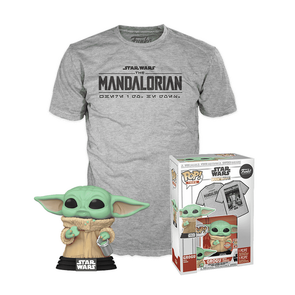 Grogu With Cookie (Flocked) #465 - The Mandalorian Funko Pop! & Tee [Size-XL]
