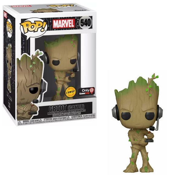 Groot #540 Funko Pop Marvel Gamer Chase GameStop Exclusive shown in and out of box