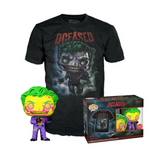 Joker #480 DCeased Blacklight GameStop Exclusive Funko Pop and Tee bundle with shirt and figure in box and out of box