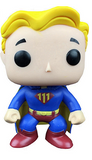 Vault Boy Toughness #100 Fallout Funko Pop out of box in superhero cape with 111 suit