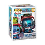 Gamer Stitch #1564 Lilo & Stitch Funko Pop Plus Metallic figure in box with gaming headset setup