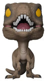 Velociraptor #549 Jurassic Park Pop! figure out of box with yellow eyes and open mouth